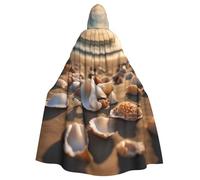 PYJWYFMY Seashell Landscape On The Beach Print Unisex Adults Hooded Cloak Velvet Cape For Halloween Robe Christmas Cloak Cosplay Costumes