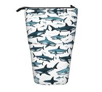 Pyjwyfmy Shark Pattern With Various Gestures Print Standing Pencil Case,Telescopic Pen Pouch,Portable Pencil Holder For Study Or Office Supplies