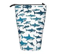 Pyjwyfmy Shark Pattern With Various Gestures Print Standing Pencil Case,Telescopic Pen Pouch,Portable Pencil Holder For Study Or Office Supplies