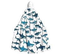 PYJWYFMY Shark Pattern With Various Gestures Print Unisex Adults Hooded Cloak Velvet Cape For Halloween Robe Christmas Cloak Cosplay Costumes