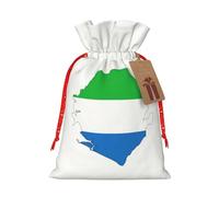Pyjwyfmy Sierra Leone Flag Map Print Christmas Gift Bags,Santa Wrapping Bag,Christmas Canvas Gift Bags With Drawstrings,Present Bag