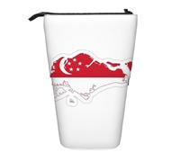 Pyjwyfmy Singapore Flag Map Print Standing Pencil Case,Telescopic Pen Pouch,Portable Pencil Holder For Study Or Office Supplies