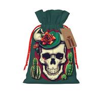 Pyjwyfmy Skull Of Bull And Cute Cactus Print Christmas Gift Bags,Santa Wrapping Bag,Christmas Canvas Gift Bags With Drawstrings,Present Bag