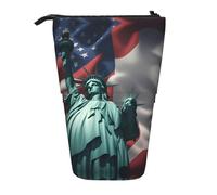 Pyjwyfmy Statue Of Liberty Flag Print Standing Pencil Case,Telescopic Pen Pouch,Portable Pencil Holder For Study Or Office Supplies