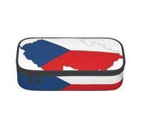 Pyjwyfmy The Czech Republic Flag Map Print Big Capacity Pencil Pen Case Office Large Storage High Capacity Bag Pouch Holder Box Makeup Bag