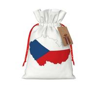 Pyjwyfmy The Czech Republic Flag Map Print Christmas Gift Bags,Santa Wrapping Bag,Christmas Canvas Gift Bags With Drawstrings,Present Bag