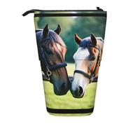 Pyjwyfmy Two Horses Print Standing Pencil Case,Telescopic Pen Pouch,Portable Pencil Holder For Study Or Office Supplies