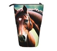 Pyjwyfmy Two Horses Print Standing Pencil Case,Telescopic Pen Pouch,Portable Pencil Holder For Study Or Office Supplies