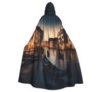 PYJWYFMY Venice Night Print Unisex Adults Hooded Cloak Velvet Cape For Halloween Robe Christmas Cloak Cosplay Costumes