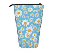 Pyjwyfmy White Daisy In Light Blue Background Print Standing Pencil Case,Telescopic Pen Pouch,Portable Pencil Holder For Study Or Office Supplies