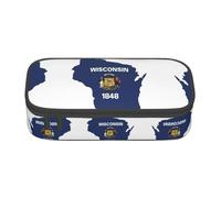 Pyjwyfmy Wisconsin State Flag Map Print Big Capacity Pencil Pen Case Office Large Storage High Capacity Bag Pouch Holder Box Makeup Bag