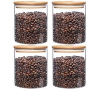 Pykrudo 4 Pack Glass Storage Jars with Airtight Bamboo Lid, 800ml Round Glass Kitchen Canisters, Clear Container for Coffee Bean Storage, Dry Goods, Cookie, Candy, Tea, Spices