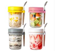 Pykrudo 4 PCS Overnight Oats Container with Lid and Spoon, 360ml overnight glasses, Cereal, Milk, Vegetable and Fruit Salad Storage Container with Measurement Marks