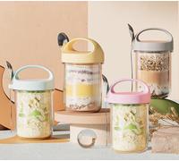 Pykrudo 4 PCS Overnight Oats Container with Lid and Spoon, 430ml overnight glasses, Cereal, Milk, Vegetable and Fruit Salad Storage Container with Measurement Marks
