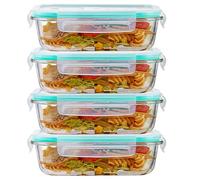 Pykrudo Glass Storage Containers With Lids, 4PCS 1040ML Glass Food Containers With Lids,Airtight and Reusable for Soup, Lunch, Salad, Leftovers