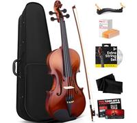 Pyle 1/2 Half Size Acoustic Violin for Beginners - Complete Violins Set with Hard Case, Bow, Extra Strings, Rosin, Full Accessories Kit - Mobile App Tuner 2 Month Free Lessons for Kids & Adults