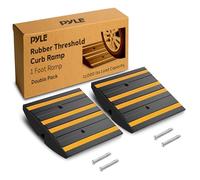 Pyle 1 Ft. Single Pack Rubber Threshold Curved Curb-Side Ramp with Green Reflective Lighting Strip and Expansion Screws, Yellow, Pack of 2