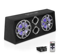 Pyle 10'' Dual Bass Subwoofer Box System - 500-Watt Slim Mount Truck Audio Subwoofer Box, 4 Layer Dual Voice Coil, Rear Vented Design with Built-in Illuminating LED Lights - PLBAS102LE