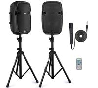 Pyle 1000W Bluetooth PA System - Portable 26cm DJ Speakers with Stands & Wireless Microphone, USB/MP3 Playback, Built-in Amplifier, PA Loudspeaker Set for Parties, Events & Gigs