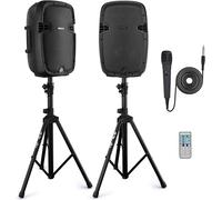 Pyle 1000W Bluetooth PA System - Portable 26cm DJ Speakers with Stands & Wireless Microphone, USB/MP3 Playback, Built-in Amplifier, PA Loudspeaker Set for Parties, Events & Gigs