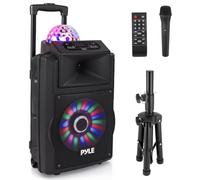 Pyle 30cm Portable PA System, DJ Bluetooth Party Speaker, Active PA Speakers, 700W Battery Powered Rechargeable Sound Speakers w/Disco LED Lights and Wireless Microphone, Recording Mode- USB/SD/Radio