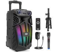 Pyle 1680W Portable Bluetooth PA Speaker - 38cm Rechargeable Outdoor Karaoke Party Speaker, Audio System with Wireless Microphone and Wheels, TWS, Party Lights, LED Display, 6.35mm Mic Input