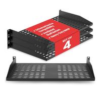 Pyle 1U Rack Mount Shelf 48cm, 4-Pack Vented Metal Shelves, Fits AV, Network, Small Server, Holds 50kg, For Cabinets, Wall, Computers and Network Equipment