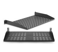 Pyle 2-Pc 1U Server Rack Shelf, Vented Shelves for Good Air Circulation, Cantilever Mount, Wall Mount Rack, Universal Device, Cabinet Shelf, Computer Case Mounting Tray, Black