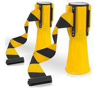 Pyle 2-Pc Traffic Cone Emergency Belt - Retractable Traffic Cone Hazard Warning Tape Barrier Belt, High-Visibility w/Striped Bright Yellow Design, Sold in Pair