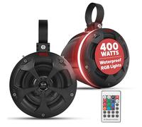 Pyle 2-Way Off-Road Weatherproof Speakers - 4" 800W Active Passive Marine-Grade Wakeboard Durable Tower Speakers System with Bluetooth & RGB Lights for ATV/UTV, Jeep, Boat, and Outdoor Adventures