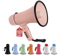 Pyle 20W Megaphone Bullhorn - Portable, Automatic Siren & Adjustable Volume,Projection Range Up to 400 Square Yards, Aux Input, Talk, Siren, Music, Whistle, & Record, Shoulder Strap (Pink)