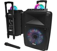 Pyle 30cm Portable PA System, DJ Bluetooth Party Speaker, Active PA Speakers, 700W Battery Powered Rechargeable Sound Speakers w/Disco LED Lights and Wireless Microphone, Recording Mode- USB/SD/Radio