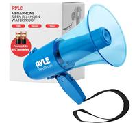 Pyle 30W Water Proof Megaphone Siren Bullhorn Speaker, Battery Portable Bullhorn for Indoor & Outdoor Use, 500 Square Yards Range,4 C Batteries Needed Record Siren/Music (Transparent Blue)