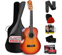 Pyle 36'' -Inch 6-String Classic Guitar-3/4 Size Scale Guitar with Digital Tuner & Accessory Kit, Sunburst, Right, 7 Cherry Burst, Gloss, 36” (PGACLS82CS.X9)