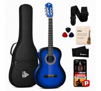 Pyle 36-Inch Beginner Classical Acoustic Guitar Kit, 3/4 Size Junior Nylon String Guitar for Kids and Adults, Includes Gig Bag, Strap, Spare Strings, Picks, Cleaning Cloth, 18 Frets, Blue Burst