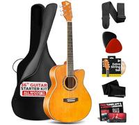 Pyle 36" Orange Steel String Acoustic Guitar 3/4 Junior Size Cutaway Allwood Guitar Acustica with Premium Accessory Set and Upgraded Gig Bag