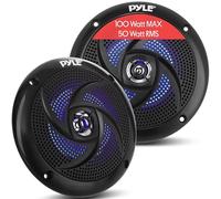 Pyle Marine Speakers Waterproof and Weather Resistant - 10cm 2 Way Outdoor Audio Stereo Sound System with LED Lights,100 Watt Power and Low-Profile Slim Style-1 Pair (Black)