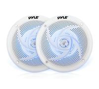 Pyle Marine Speakers 4 Inch/10.16cm 2 Way Waterproof and Weather Resistant Outdoor Audio Stereo Sound System with LED Lights, 100 Watt Power and Low Profile Slim Style - 1 Pair (White)