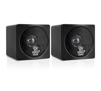 Pyle 4” Mini Cube Bookshelf Speakers - Paper Cone Driver, 200 Watt Power, 8 Ohm Impedance, Video Shielding, Home Theater Application and Audio Stereo Surround Sound System - 1 Pair (Black)