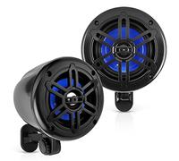 Pyle 4” Waterproof Off-Road Speakers - 150W 2-Way Marine Woofer Sound System w/ 360° Rotatable Bracket, Full Range Outdoor Audio Stereo Speaker for Motorcycle ATV Jeep Boat, Includes Brackets (Black)