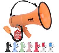 Pyle 50W Megaphone Bullhorn - Portable, Automatic Siren & Adjustable Volume,Projection Range Up to 1200 Square Yards, Aux Input, Talk, Siren, Music, Whistle, & Record, Shoulder Strap (Orange)