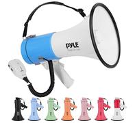Pyle 50W Megaphone Bullhorn - Portable, Automatic Siren & Adjustable Volume, Projection Range Up to 1200 Square Yards, Aux Input, Talk, Siren, Music, Whistle, & Record, Shoulder Strap (Black)