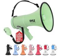 Pyle 50W Megaphone Bullhorn - Portable, Automatic Siren & Adjustable Volume,Projection Range Up to 1200 Square Yards, Aux Input, Talk, Siren, Music, Whistle, & Record, Shoulder Strap (Green)