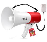 Pyle 50W Portable Megaphone Bullhorn Speaker - Alarm Siren, Adjustable Volume up to 1700 Yards, Aux Input, USB/TF Playback, Lightweight, for Indoor & Outdoor Activities, Sports & Emergency Drills- Red