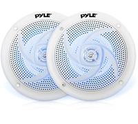 Pyle 6.5 Inch Car Speakers Waterproof Marine Grade Swirl LED - White | Built-In Blue Accent Lighting | 2-Way Full Range Sound | Rugged ABS Housing | 240W Power | Universal OEM Fit