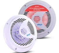 Pyle 6.5'' Dual Marine Speakers - IP44 Waterproof and Weather Resistant Outdoor Audio Stereo Sound System with Built-in Led Lights, 150 Watt Power and Polypropylene Cone - 1 Pair - PLMR6LEB (Black)