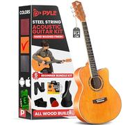 Pyle 6 String Acoustic Guitar Beginner Starter Kit Guitarra Acustica Bundle Pack with Cutaway Body Set for Students Practice, Kids, Adults, Right, Orange (PGA550CAOR)