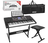 Pyle 61 Key Keyboard Piano Set with Stand Stool and Waterproof Carry Bag - Digital Music Piano Keyboard with LCD Display, 600 Sounds, 300 Styles and USB for Kids Beginners Adults