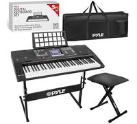Pyle 61 Keys 2 in 1 Play and Sing Along Portable Electronic Piano Keyboard with Weatherproof Case Bag, Keyboard Stool, and Keyboard Stand, Black