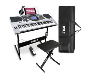 Pyle 61 Keys Digital Electronic Piano Keyboard, Portable Musical Karaoke Electric Piano with MIDI Function, Includes Sustain Pedal, Heavy Duty Case Bag, Sheet Holder, Keyboard Stand, Headset